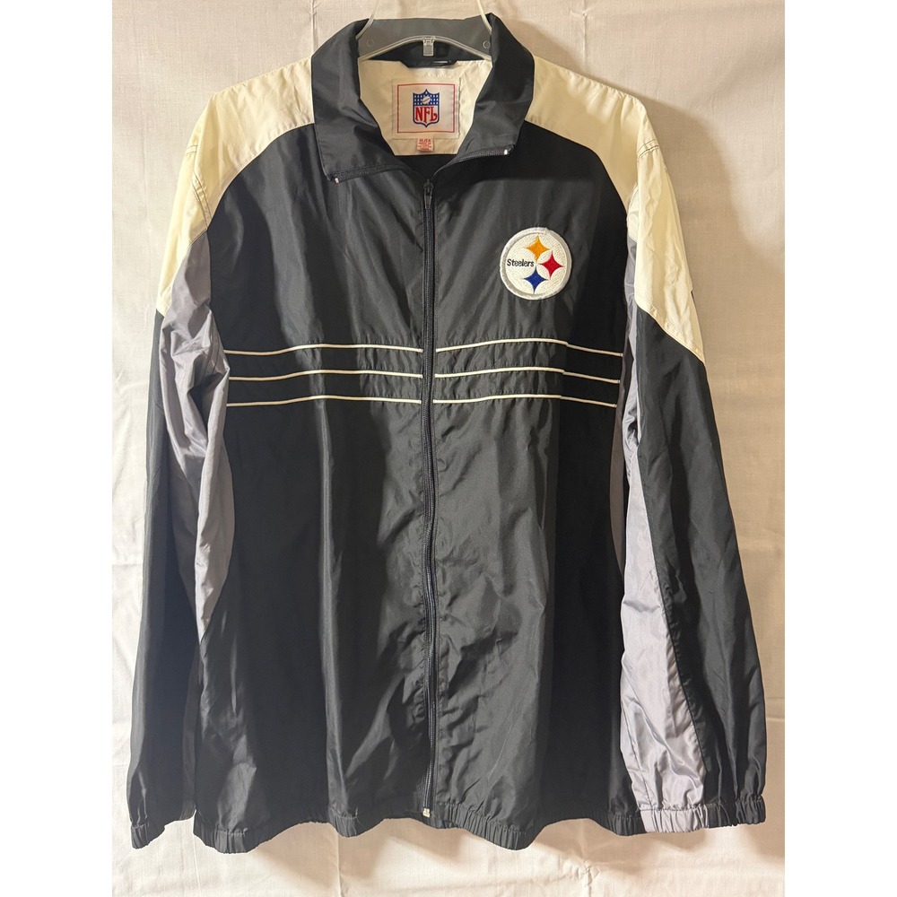 VTG‎ Pittsburgh Steelers NFL Windbreaker Jacket Black  Grey Mens XL